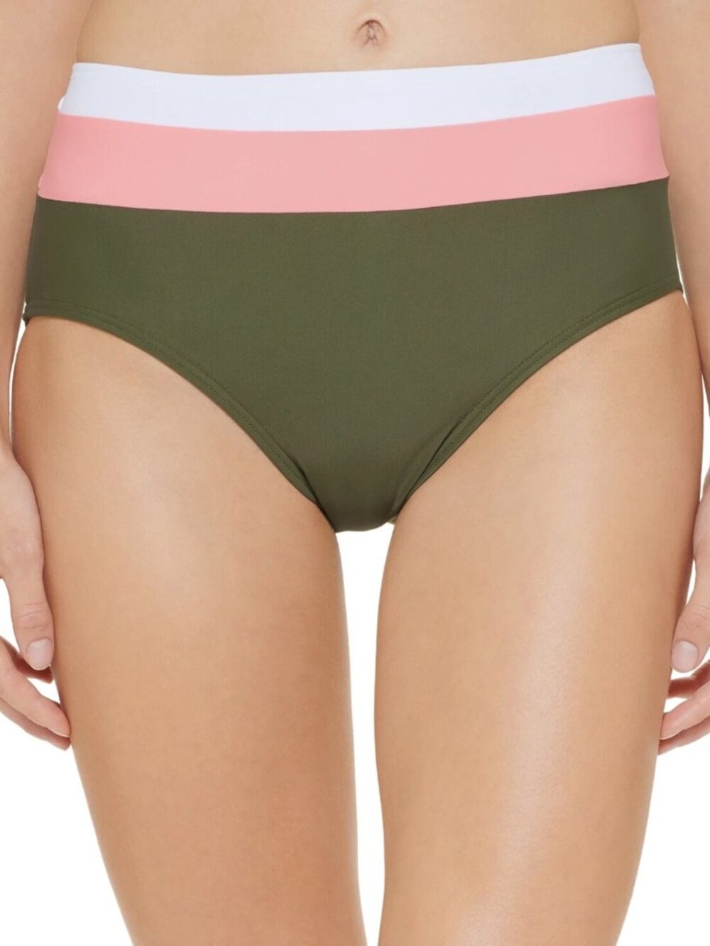 DKNY Colorblocked High Waist Bikini Bottom Moss Green XL